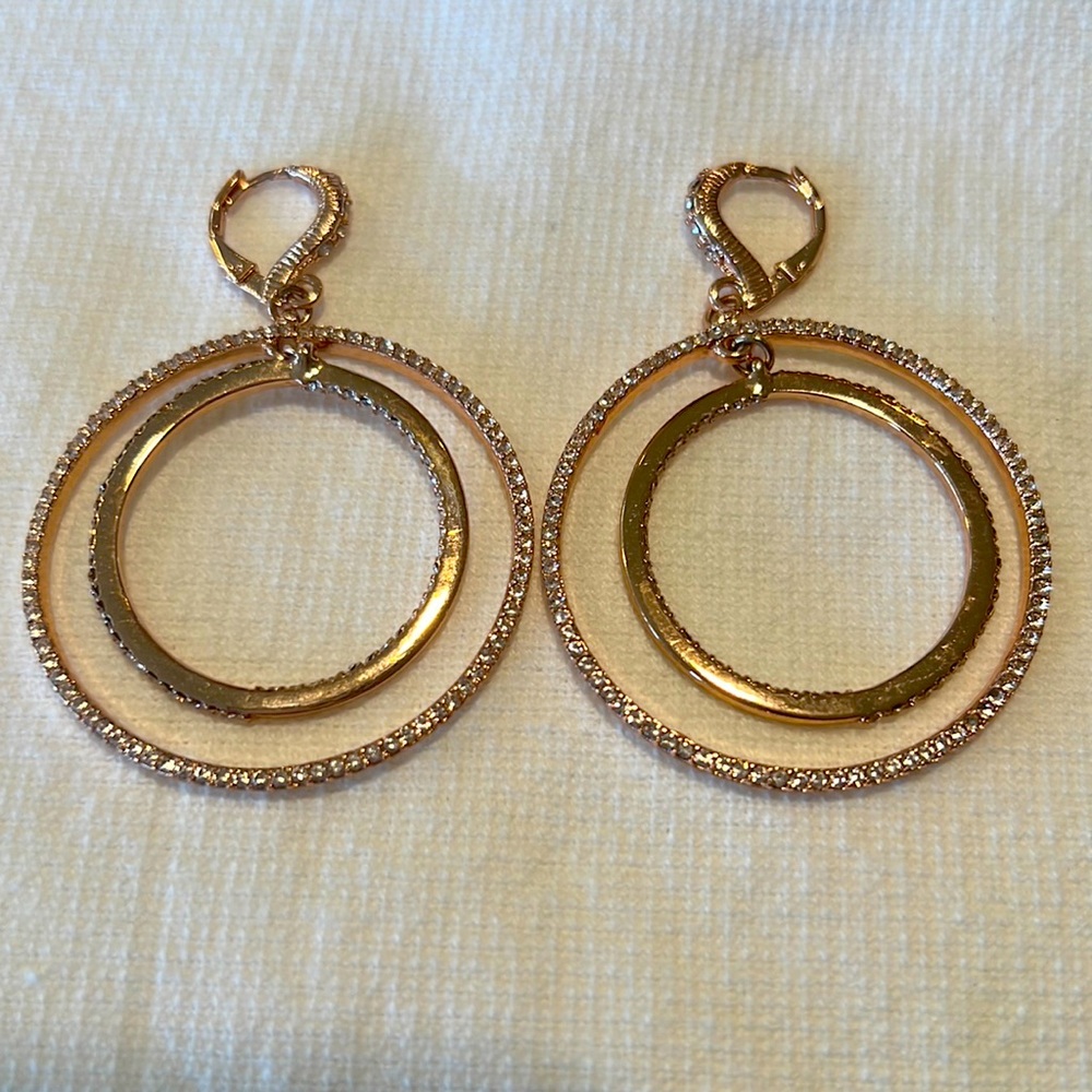 Rose gold and rhinestone double hoop lightweight earrings